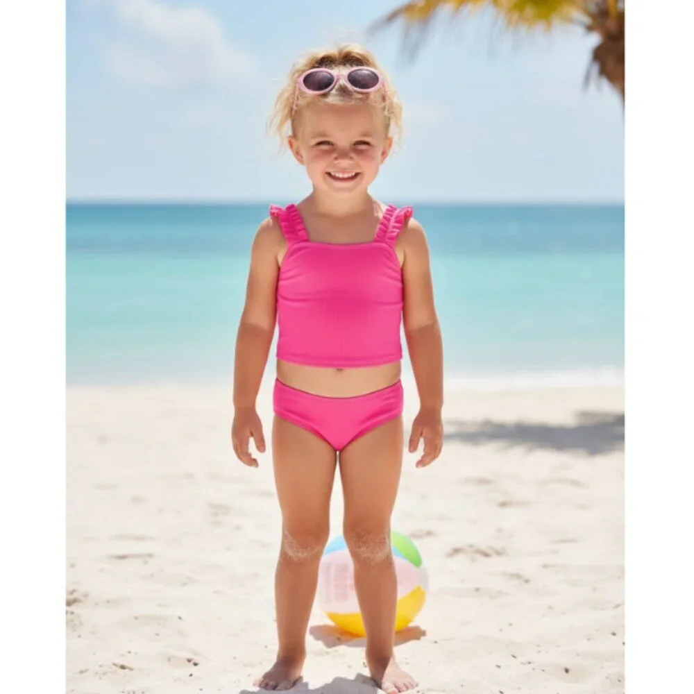 Wonder Nation Girls Ruffle Strap Tankini Swimsuit with UPF 50, 2-Piece M, L & XL
